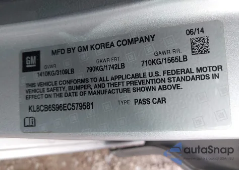 2014 Chevrolet Spark Ls Auto z USA, uszkodzony, nr VIN KL8CB6S96EC579581